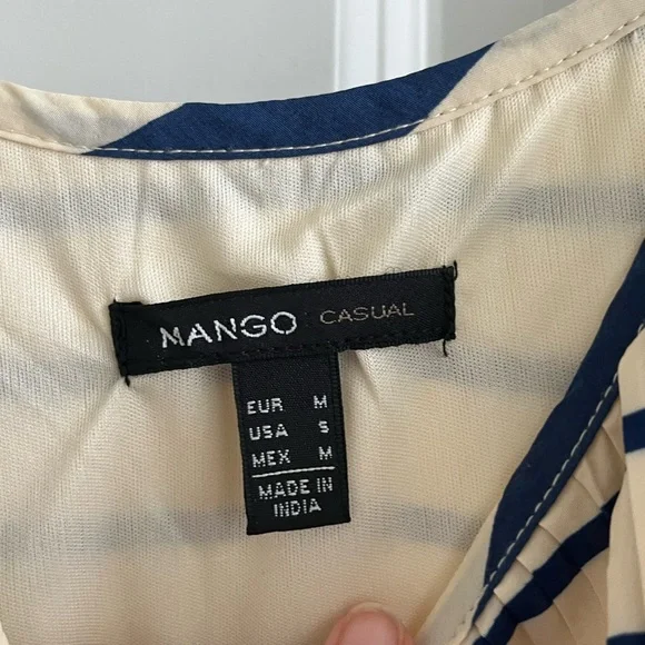 Mango Blue and Cream Pleated Slip Dress Spaghetti Strap Mini - Picture 8 of 11